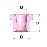 A BISECTED EYELETS SHOWNING DIMENSIONS B, C, D.